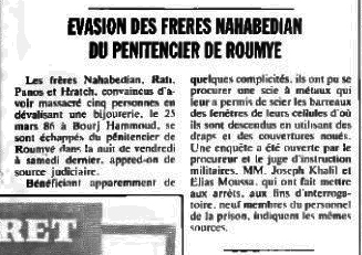 Evasion des frères  Nahabedian du Pénitencier de Roumyeh